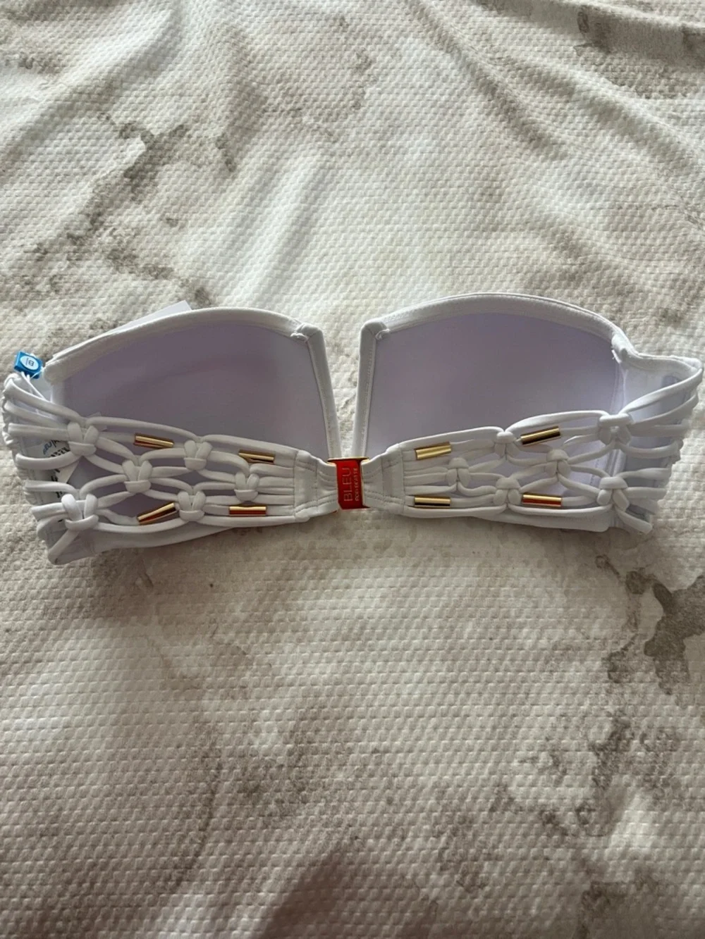 Bleu Rod Beattie White Bandeau Macrame Bikini Top Size 6